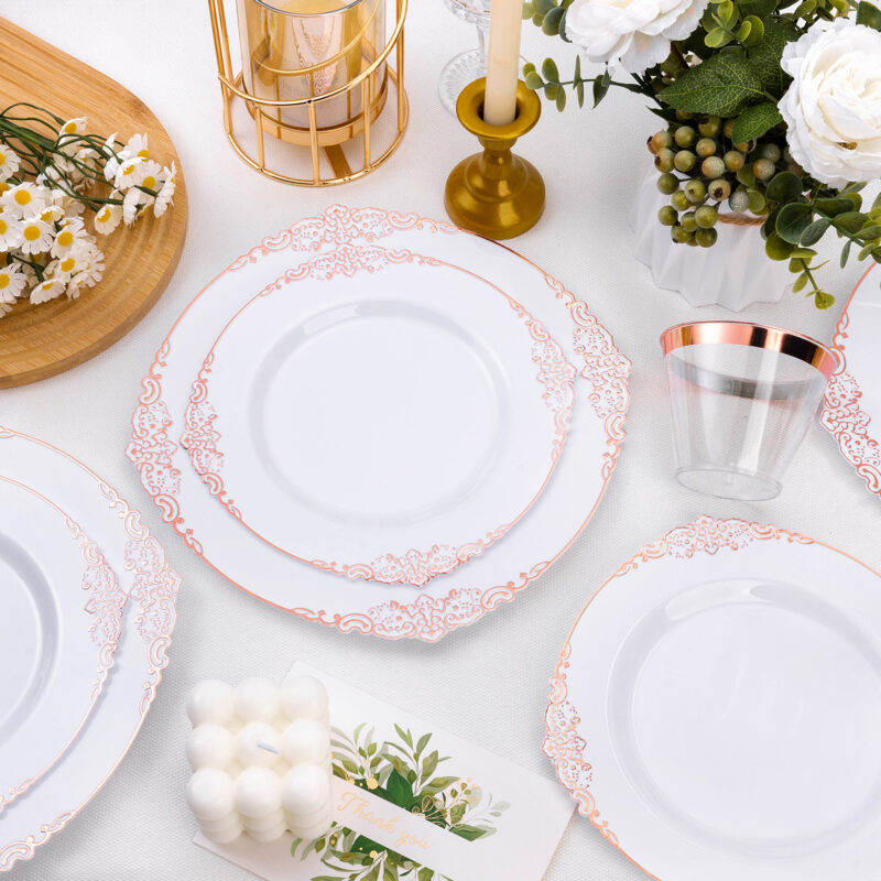 10.25& 7.5 White Rose Gold Retro Plates Sets 4