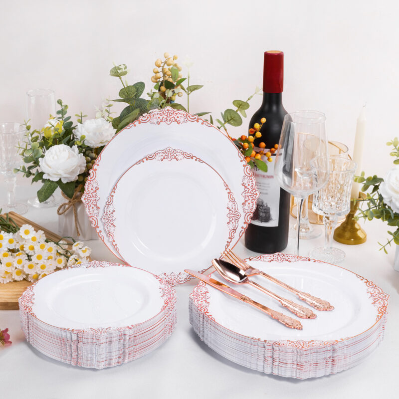 10.25& 7.5 White Rose Gold Retro Plates Sets 5