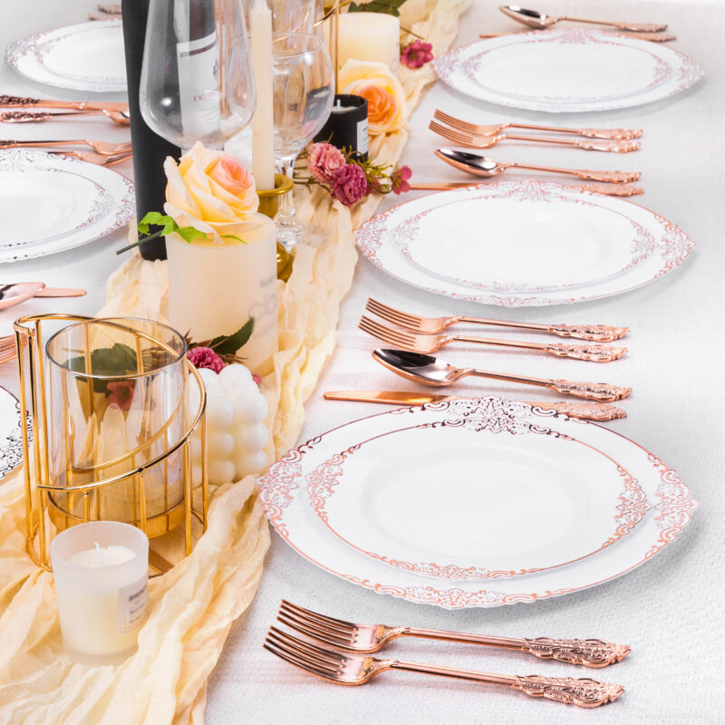 10.25& 7.5 White Rose Gold Retro Plates Sets 6