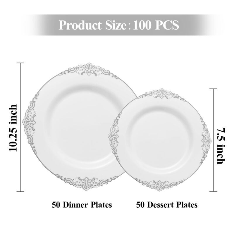 10.25& 7.5 White Silver Retro Plates Sets 1