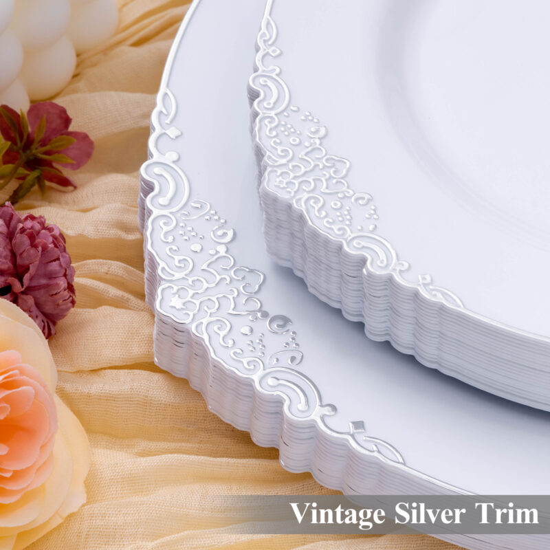 10.25& 7.5 White Silver Retro Plates Sets 2