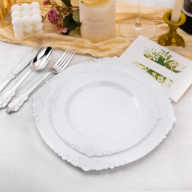 10.25& 7.5 White Silver Retro Plates Sets 3