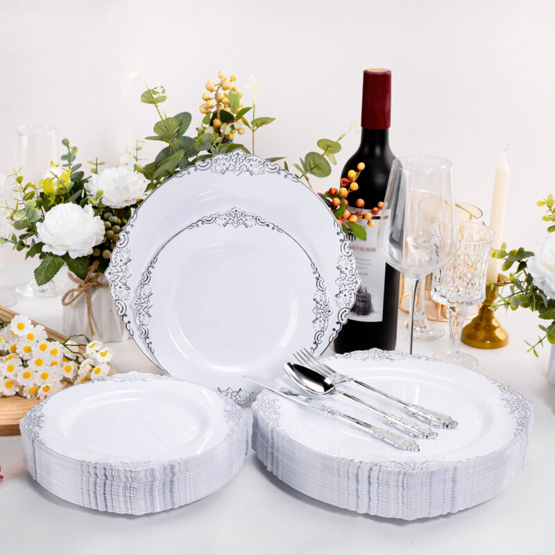 10.25& 7.5 White Silver Retro Plates Sets 5