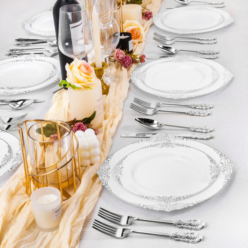 10.25& 7.5 White Silver Retro Plates Sets 6