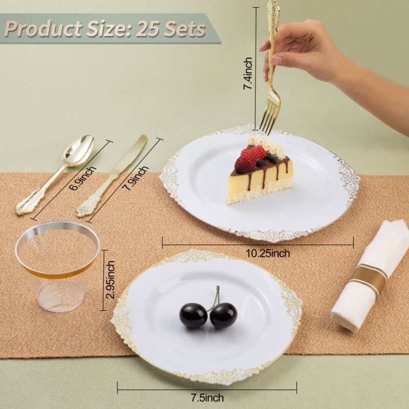 10.25&7.5 White Gold Retro Plastic Dinnerware Sets 1