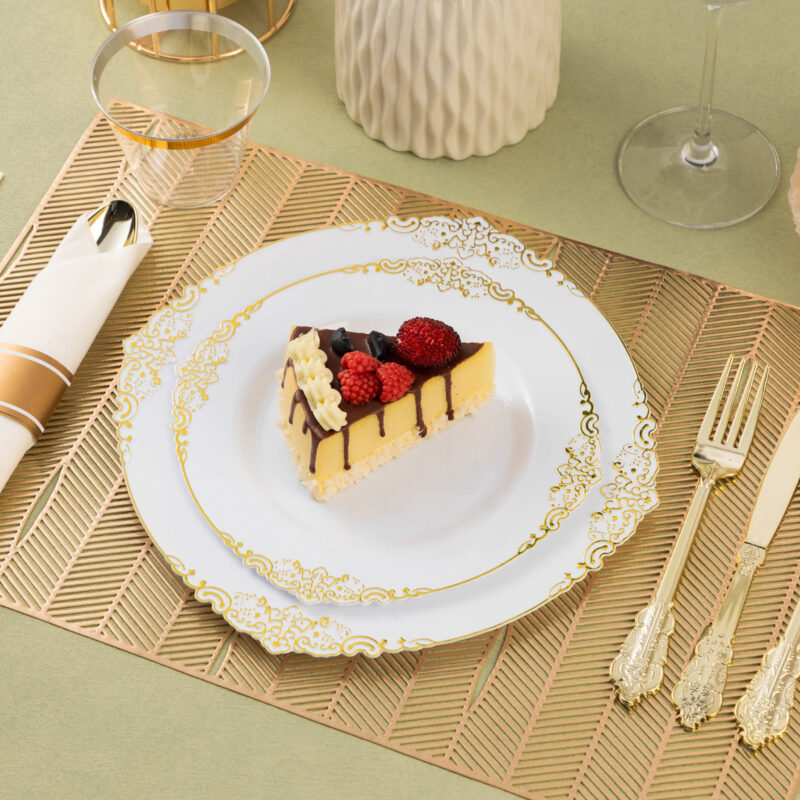10.25&7.5 White Gold Retro Plastic Dinnerware Sets 5