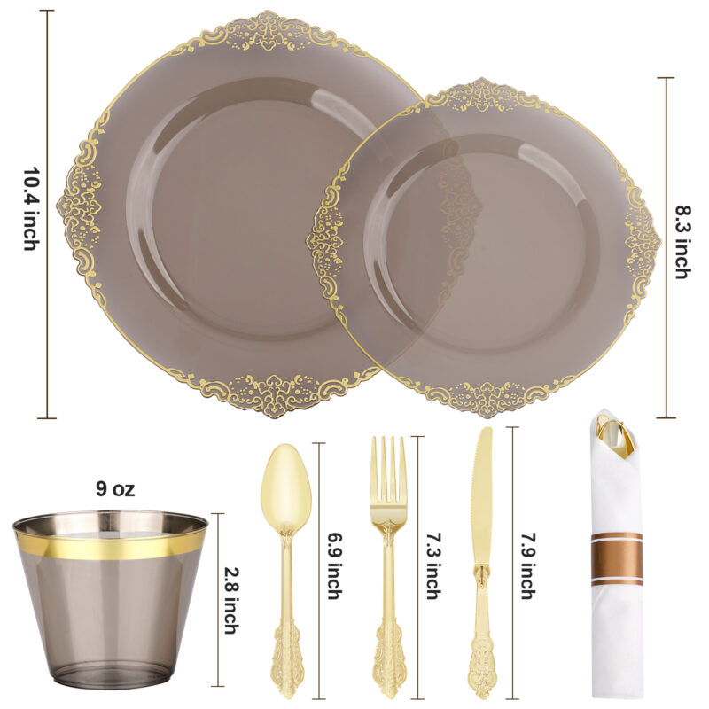 Clear Black Rolled Plastic Dinnerware Sets 1