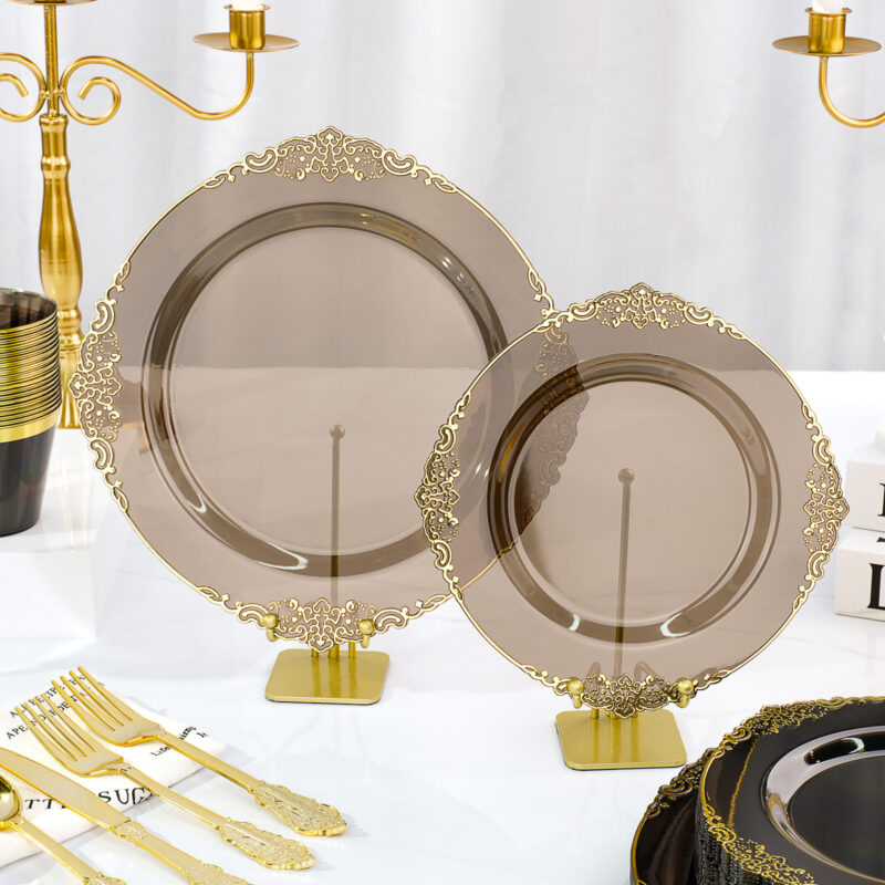 Clear Black Rolled Plastic Dinnerware Set 3
