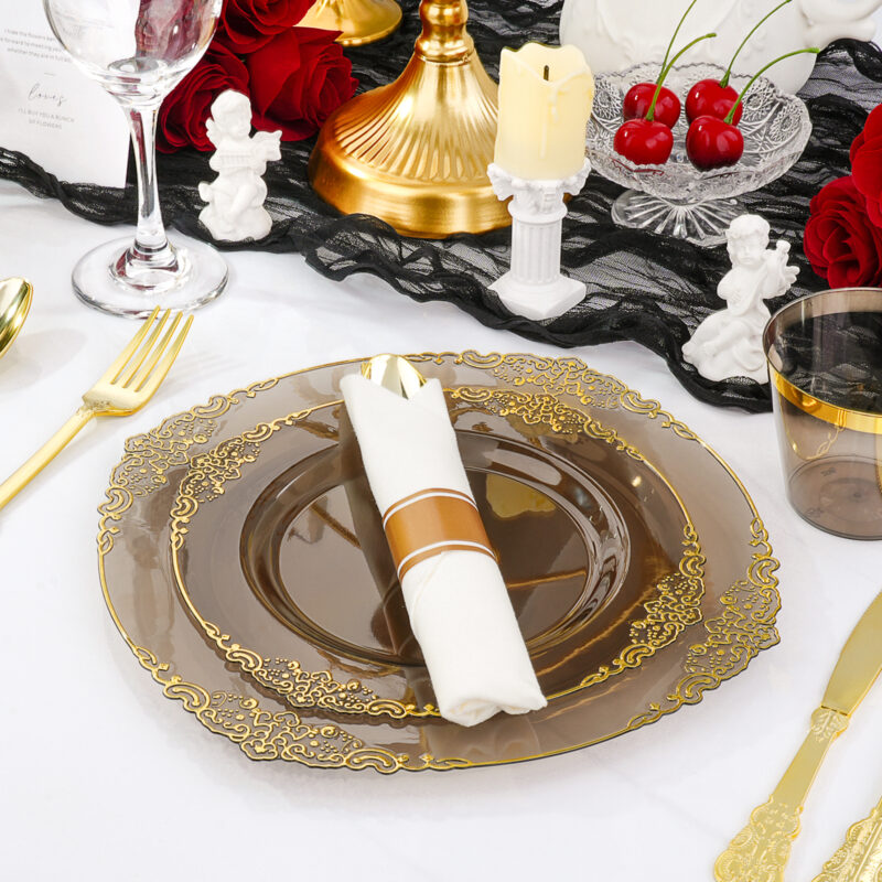 Clear Black Rolled Plastic Dinnerware Set 4