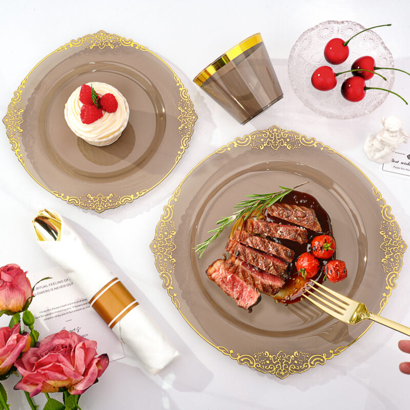 Clear Black Rolled Plastic Dinnerware Set 5