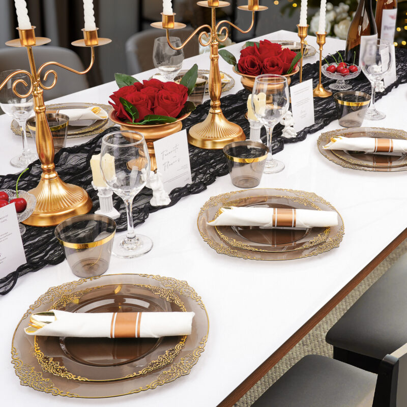 Clear Black Rolled Plastic Dinnerware Set 6