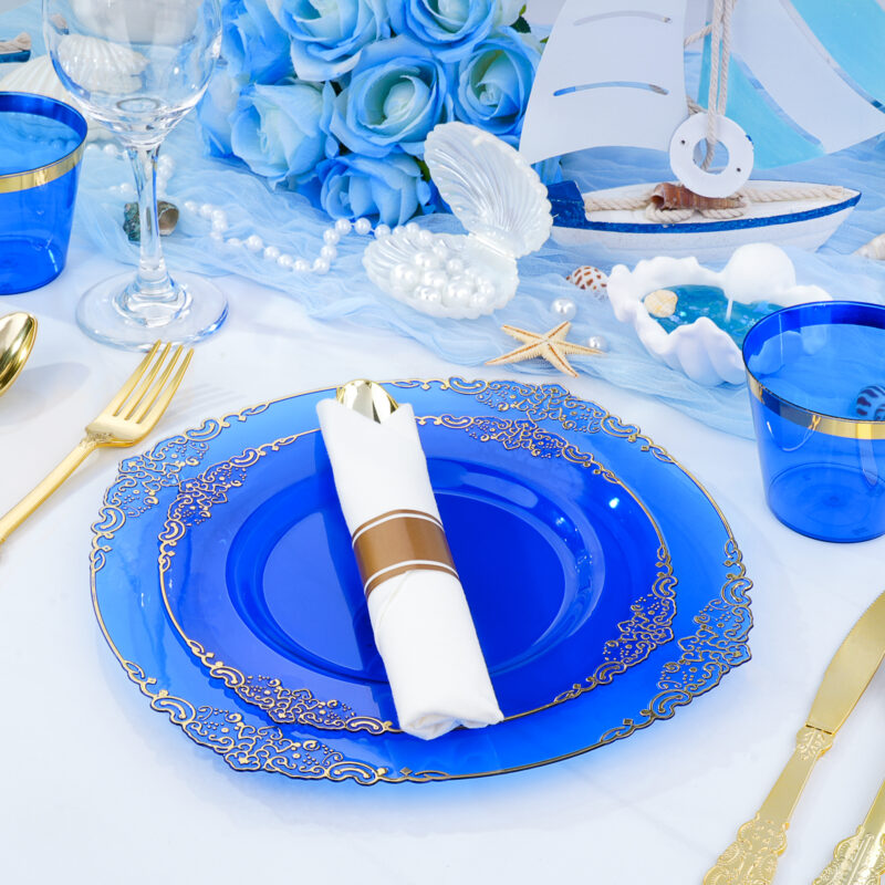 10.4&8.3 Clear Blue Plastic Dinnerware Sets 4