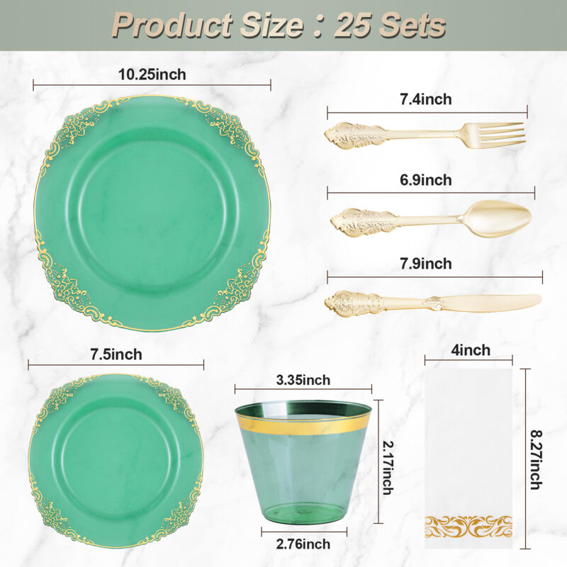 10.4&8.3 Clear Green Plastic Dinnerware Sets 1