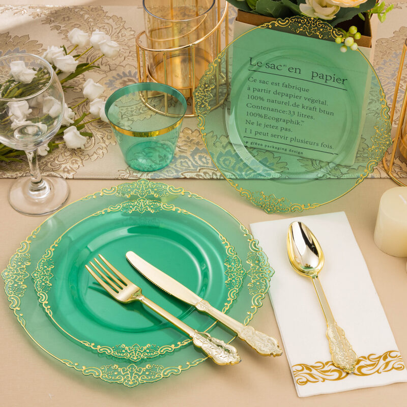 10.4&8.3 Clear Green Plastic Dinnerware Sets 4
