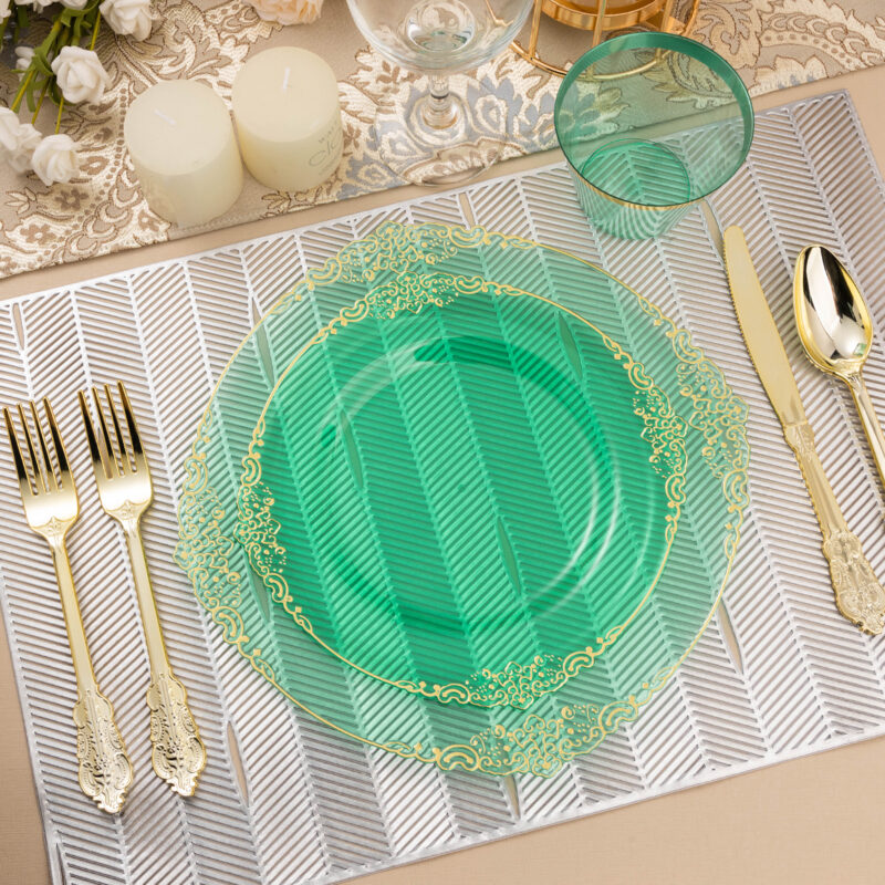 10.4&8.3 Clear Green Plastic Dinnerware Sets 5