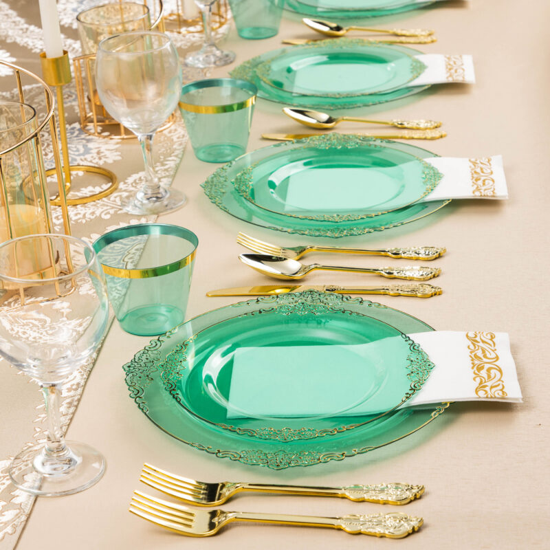 10.4&8.3 Clear Green Plastic Dinnerware Sets 6