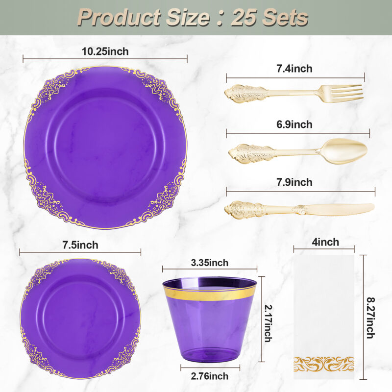 10.4&8.3 Clear Purple Plastic Dinnerware Sets 1