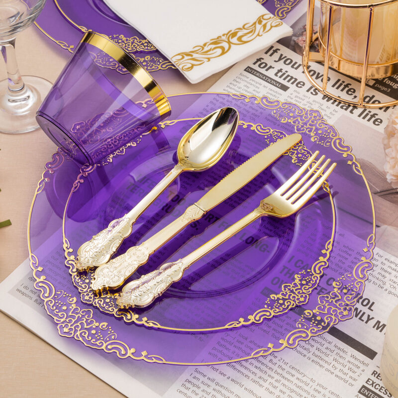 10.4&8.3 Clear Purple Plastic Dinnerware Sets 2