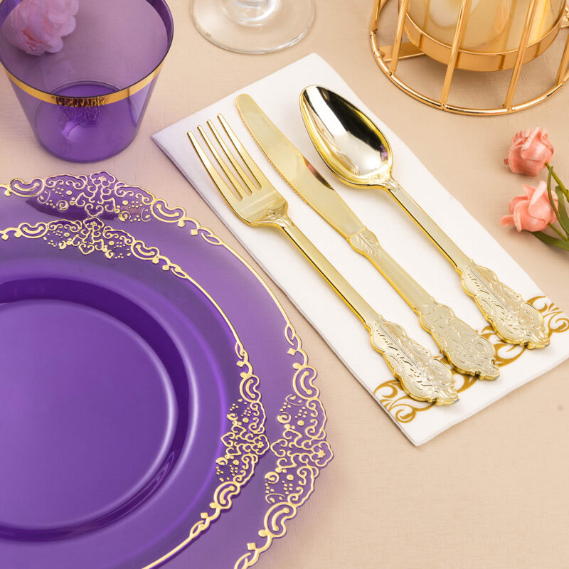 10.4&8.3 Clear Purple Plastic Dinnerware Sets 3