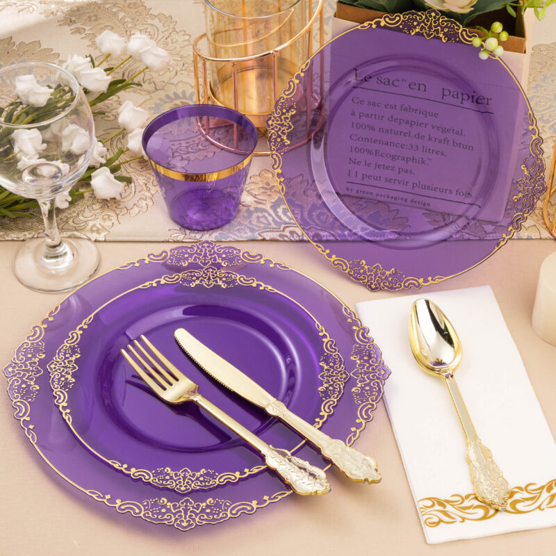 10.4&8.3 Clear Purple Plastic Dinnerware Sets 4