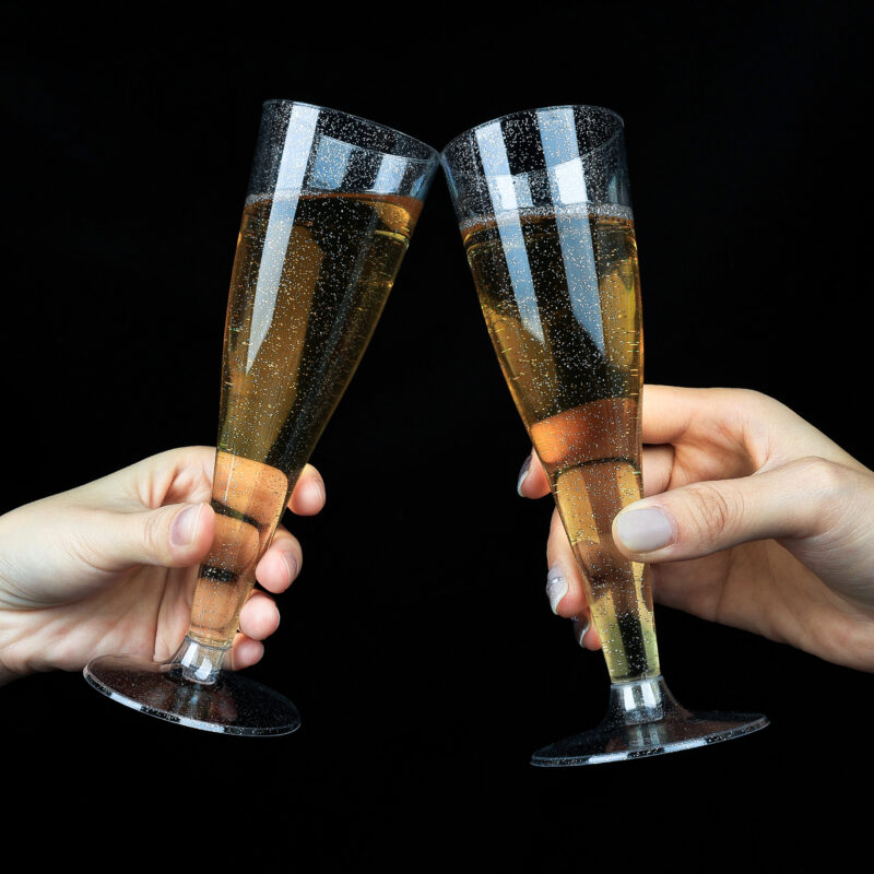 4.5oz Silver Glitter Plastic Champagne Flutes 5
