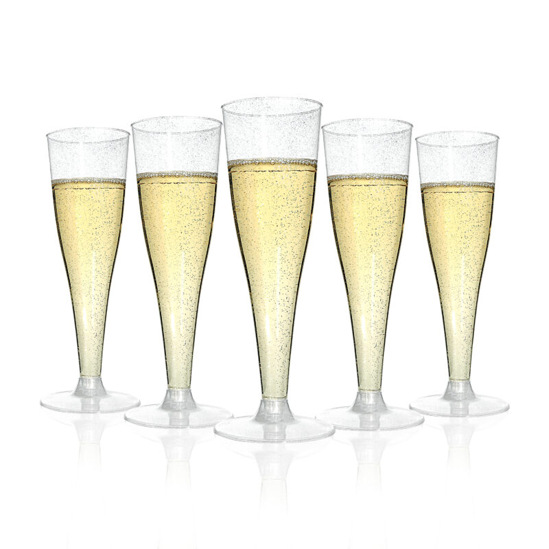 4.5oz Silver Glitter Plastic Champagne Flutes
