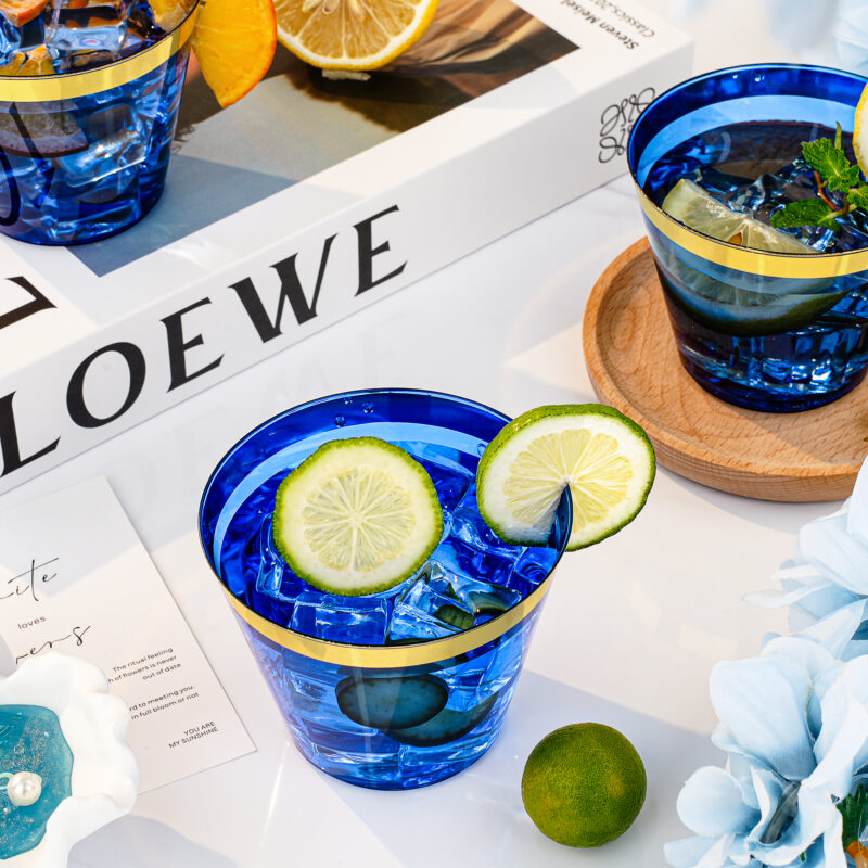 9oz Blue Plastic Cups with Gold Rim 5