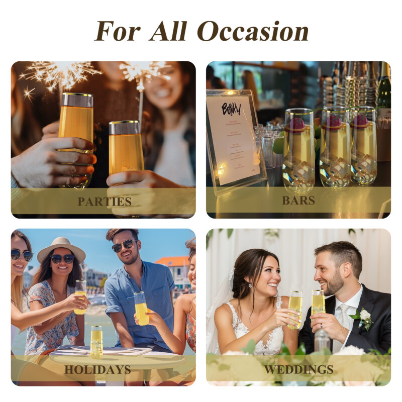 9oz Clear Gold Round Plastic Champagne Flutes 3