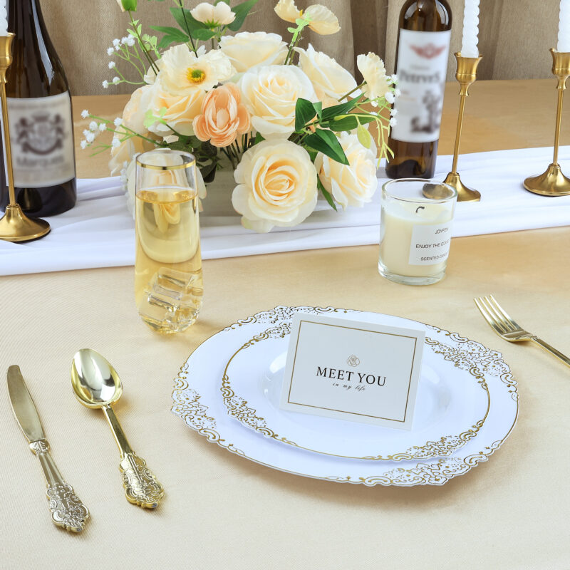 9oz Clear Gold Round Plastic Champagne Flutes 5