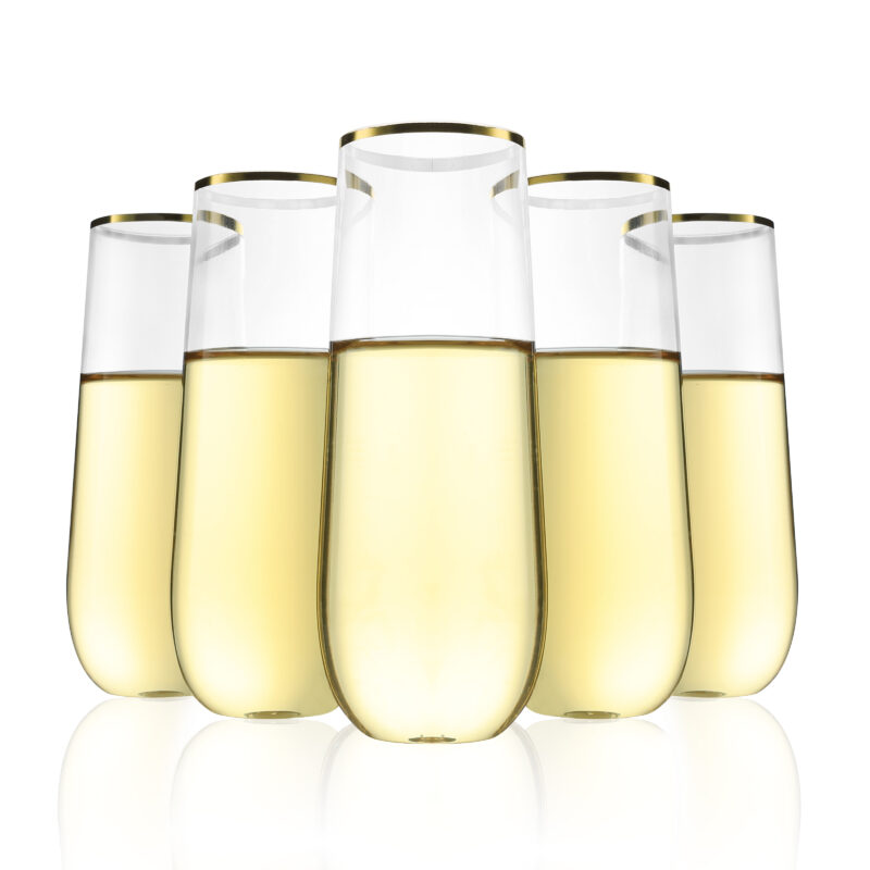 9oz Clear Gold Round Plastic Champagne Flutes