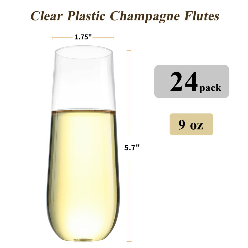 9oz Clear Round Plastic Champagne Flutes 1