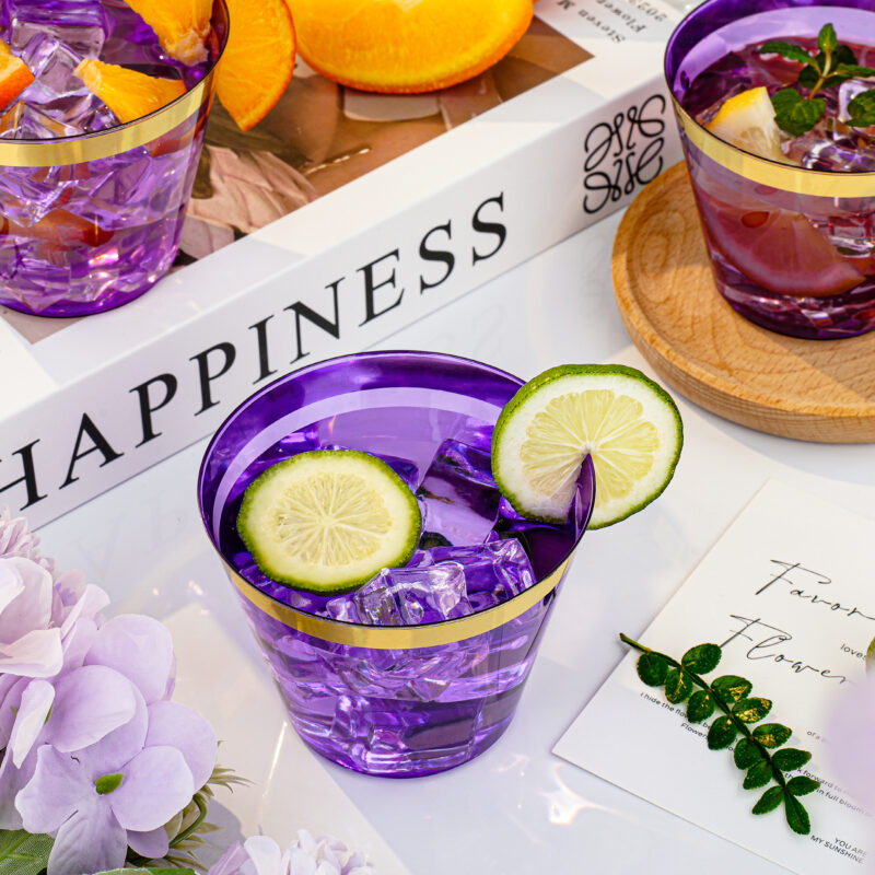 9oz Purple Plastic Cups with Gold Rim 5