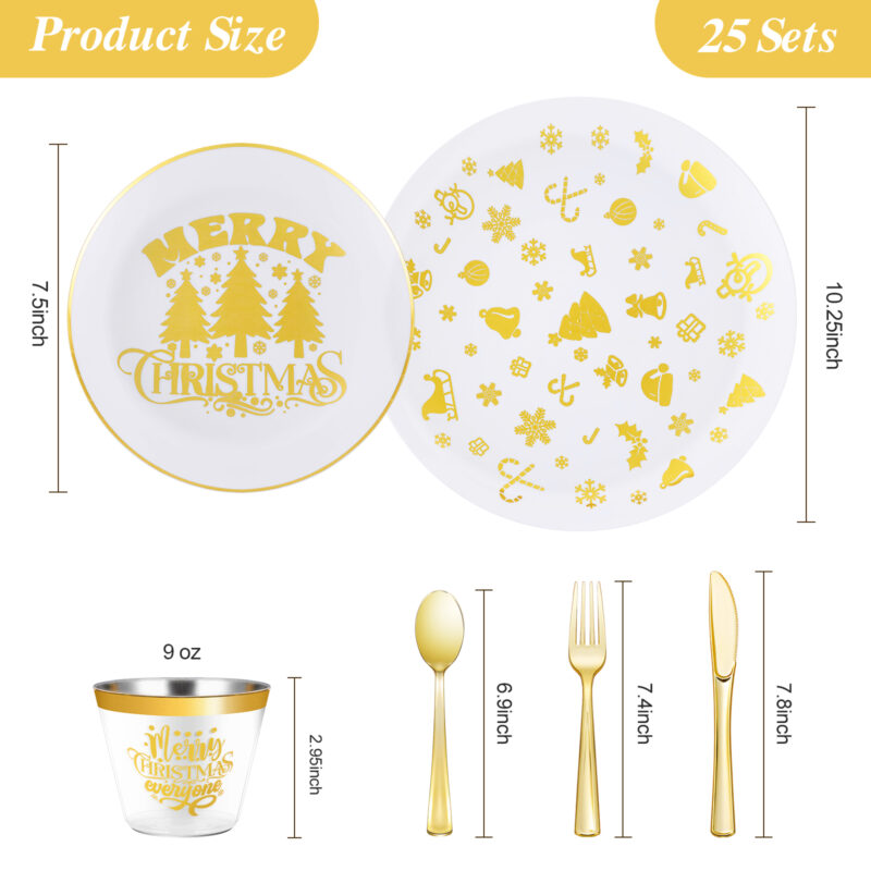 Christmas Disposable Gold Plastic Dinnerware Sets1