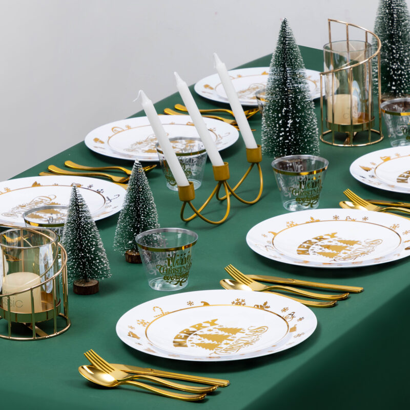 10.25"& 7.5" Christmas Gold Plastic Dinnerware Sets - Image 6