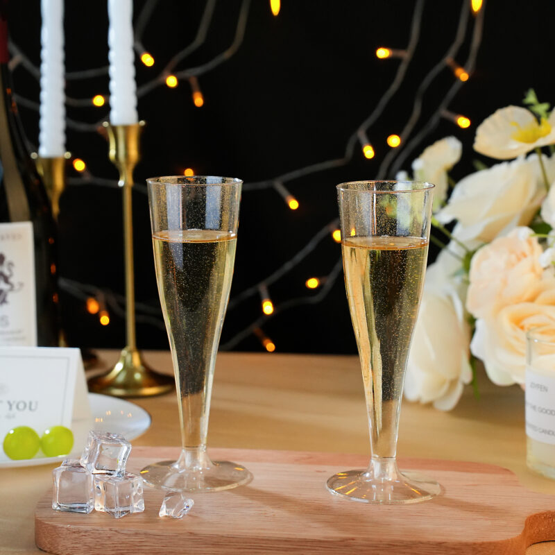 Gold Glitter Plastic Champagne Flutes 2