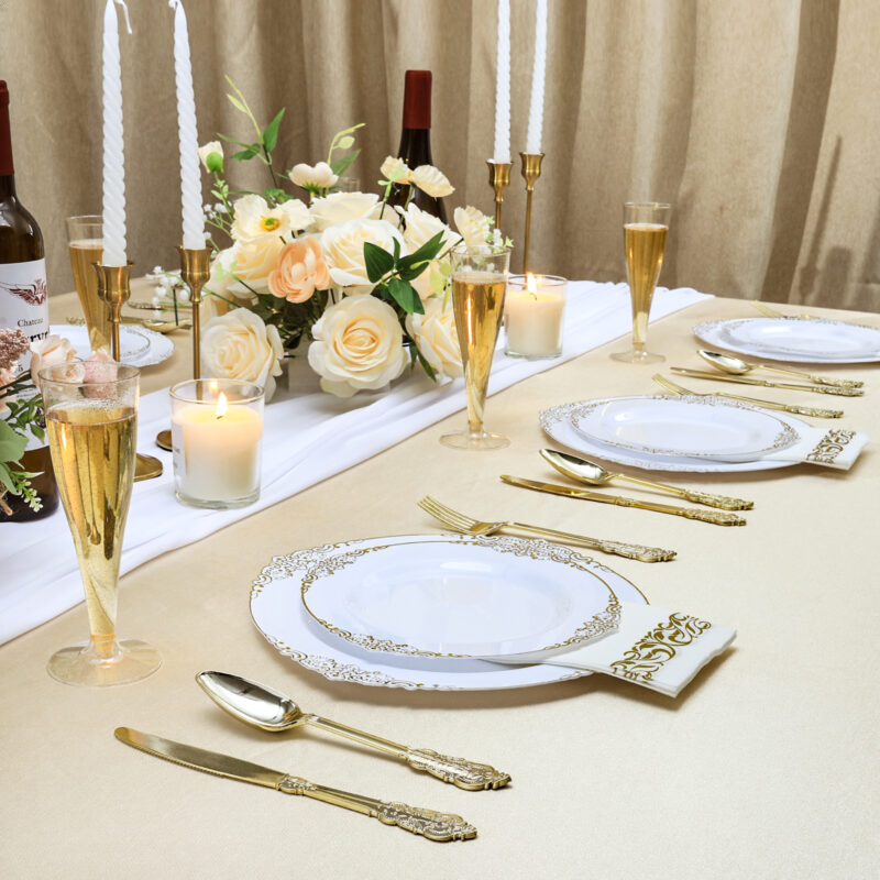Gold Glitter Plastic Champagne Flutes 4
