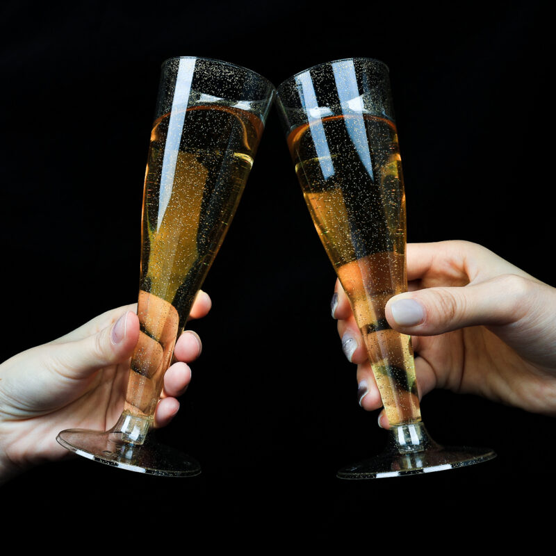 Gold Glitter Plastic Champagne Flutes 5