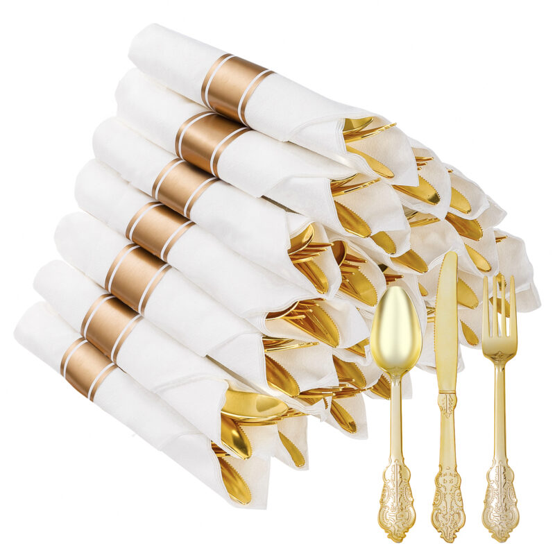 Gold Retro Rolled Plastic Cutlery