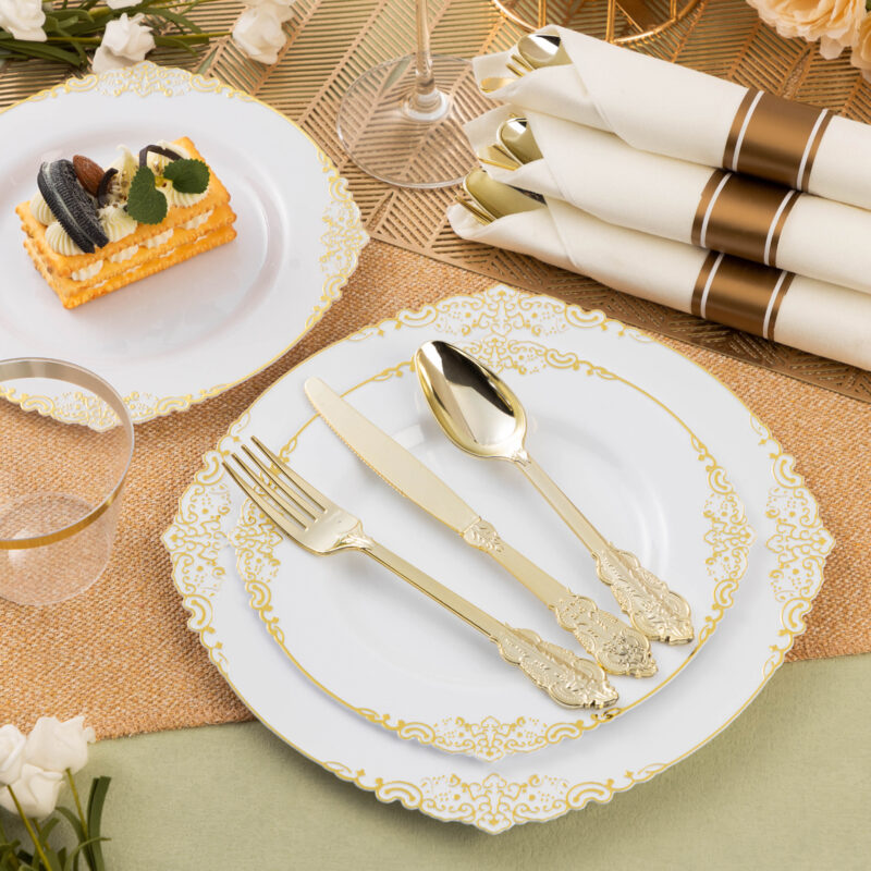 Gold Rolled Retro Plastic Cutlery Sets 4