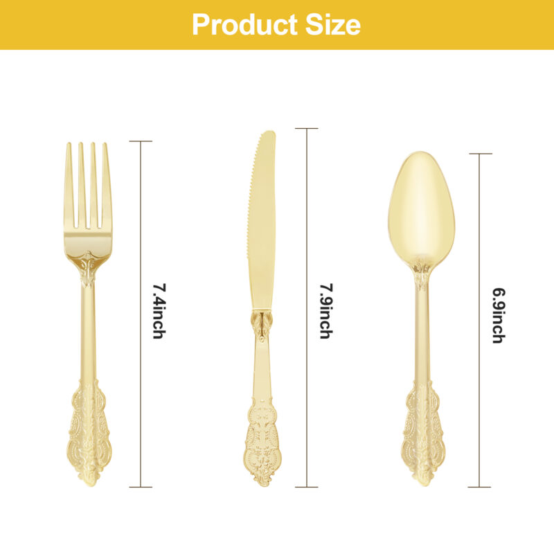 Gold Rolled Retro Plastic Cutlery Sets 6
