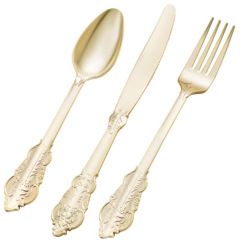 Gold Rolled Retro Plastic Cutlery Sets