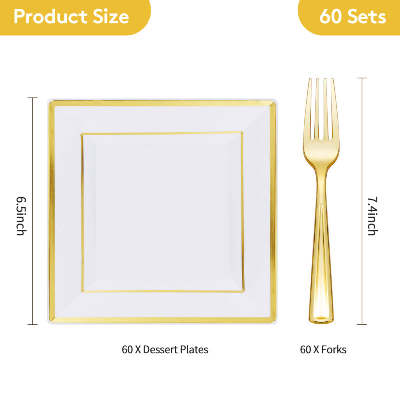 Gold Square Plastic Plates with Forks 1