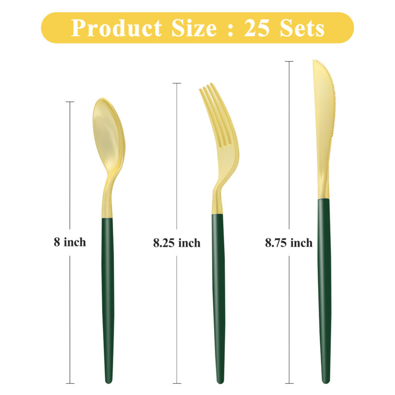 Gold with Black Handle Plastic Cutlery Sets 1