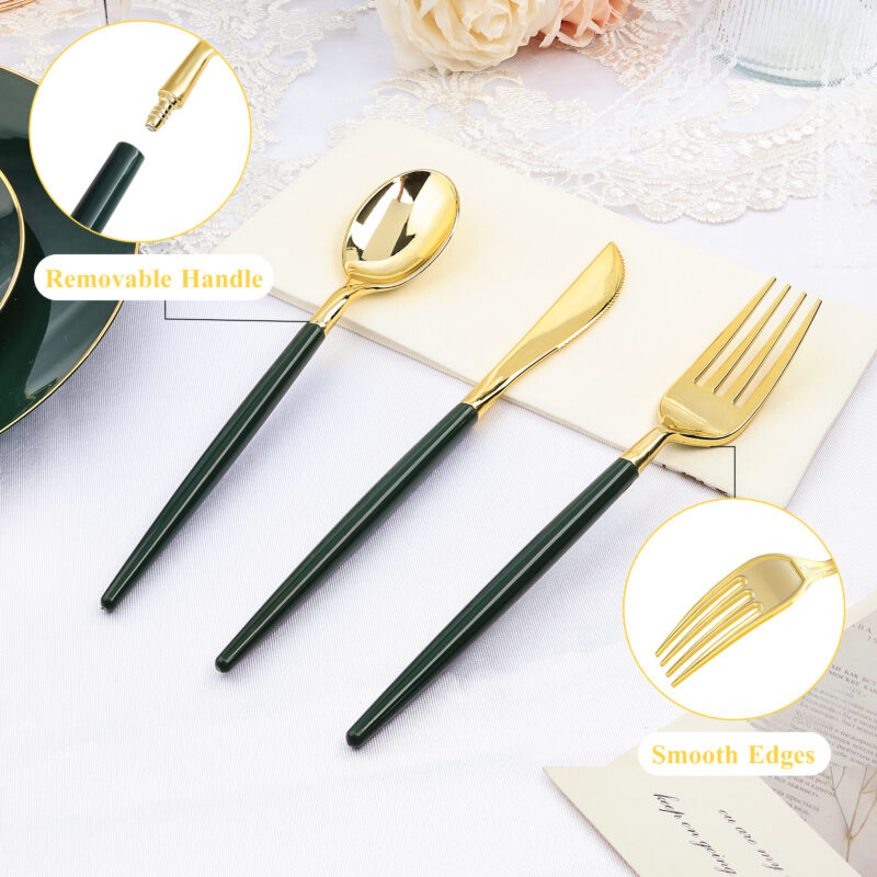 Gold with Black Handle Plastic Cutlery Sets 2