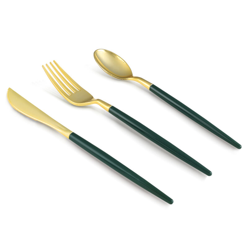 Gold with Black Handle Plastic Cutlery Sets