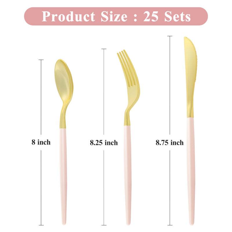 Gold with Pink Handle Plastic Cutlery Sets 1