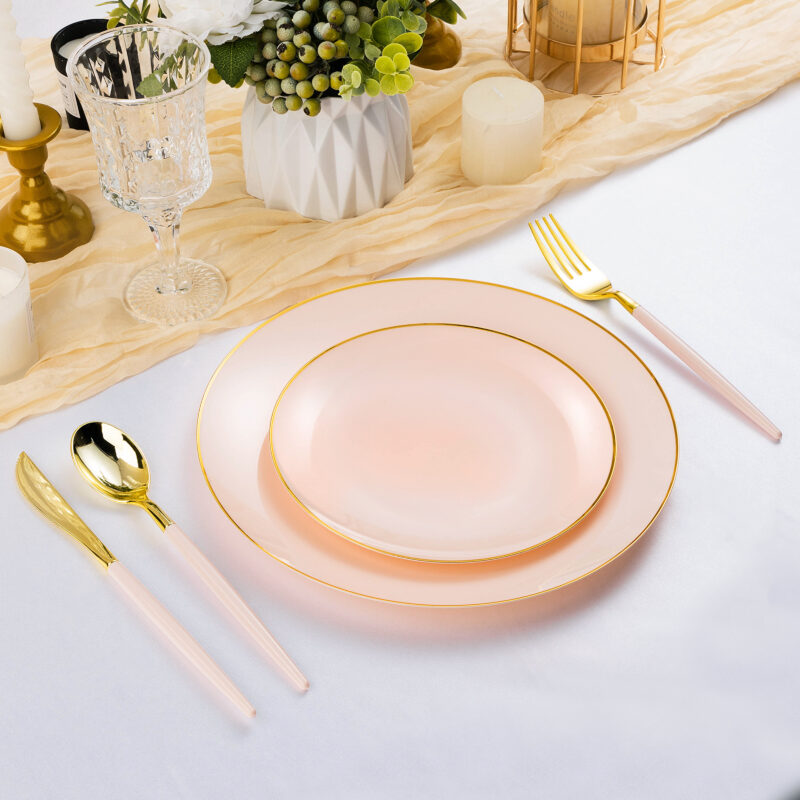 Gold with Pink Handle Plastic Cutlery Sets 3