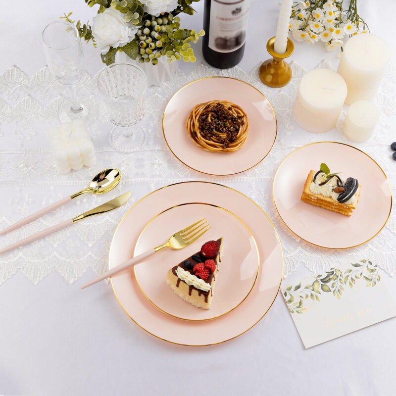 Gold with Pink Handle Plastic Cutlery Sets 4