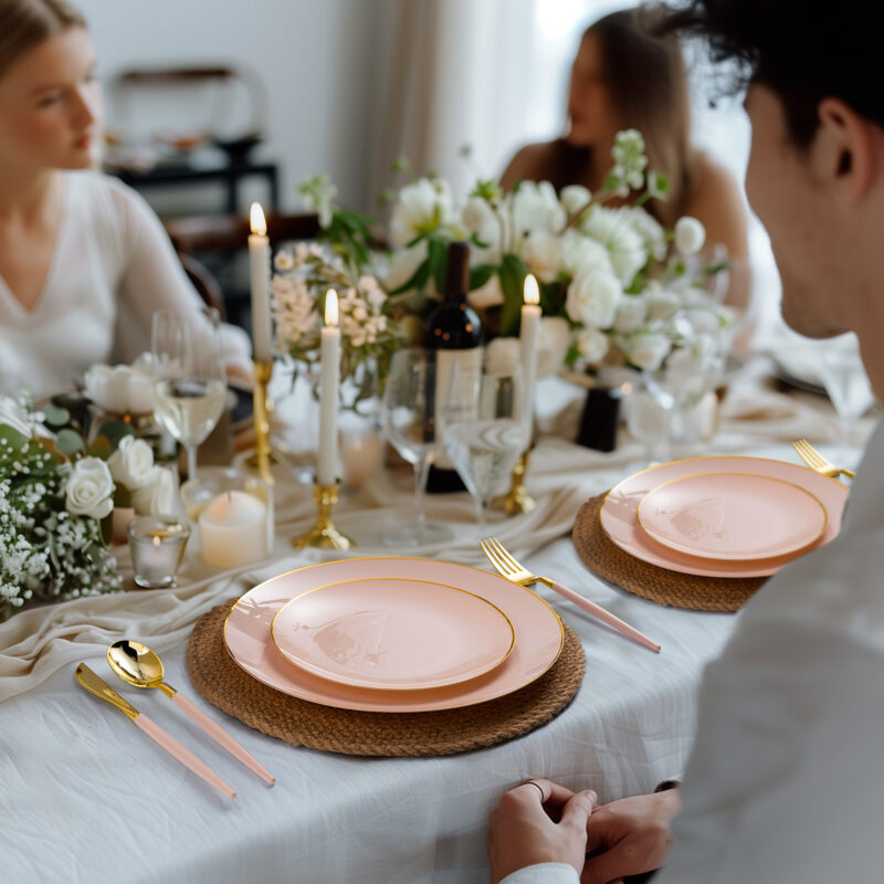 Gold with Pink Handle Plastic Cutlery Sets 6