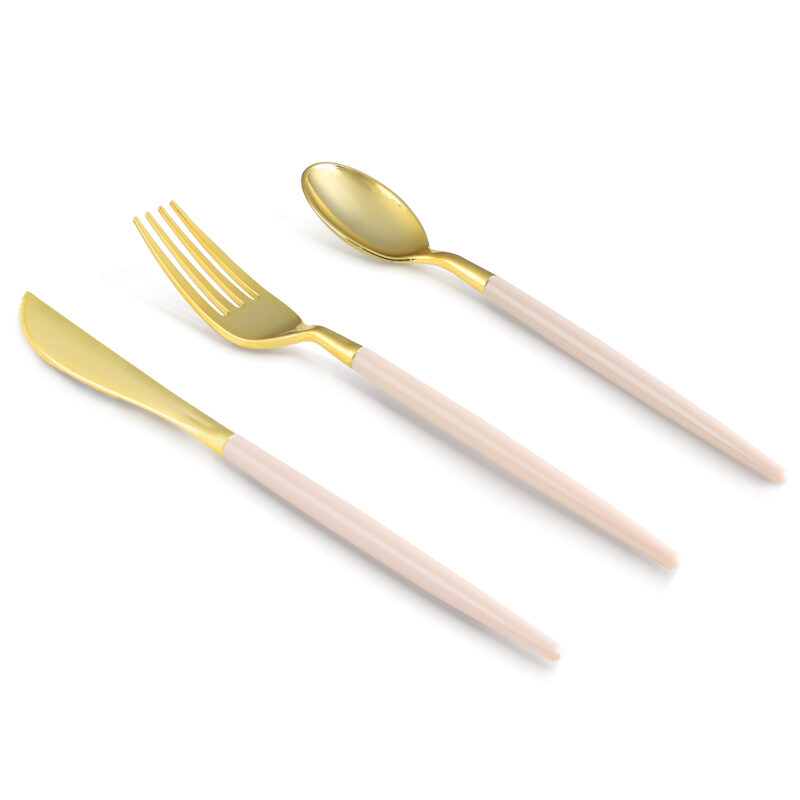 Gold with Pink Handle Plastic Cutlery Sets
